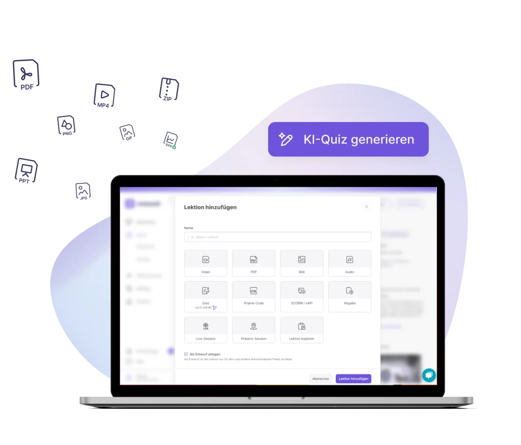 Onboarding-Lektion in reteach erstellen – mit KI-Quiz und Formaten wie Video, PDF und SCORM