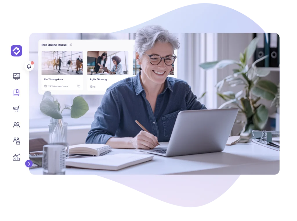 E-Learning-Akademie von reteach: Anwenderin verwaltet Online-Kurse ihrer Akademie
