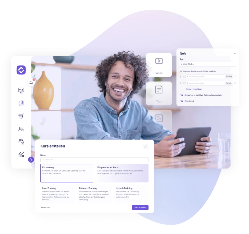 Mitarbeiterschulung mit reteach erstellen: Kurs als E-Learning, Live- oder Hybrid-Training mit Quiz anlegen