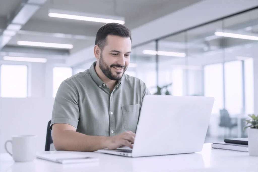 Person prüft am Laptop einen digitalen Schulungsnachweis im LMS