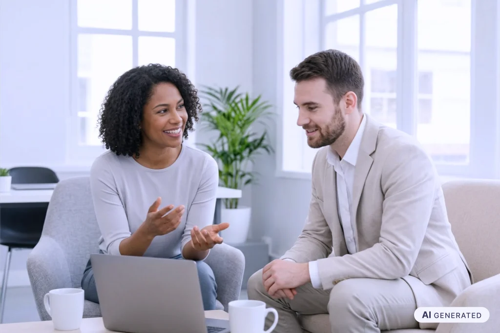 Führungskraft und Mitarbeitender besprechen die Kompetenzanforderungen eines Rollenprofils